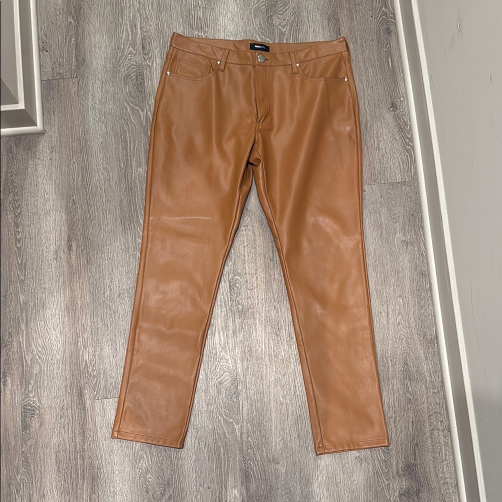 Tan Slim Leather Trousers